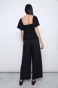 Moonlit Pearl Flutter Sleeves Top Black (Backorder)