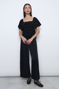 Moonlit Pearl Flutter Sleeves Top Black (Backorder)