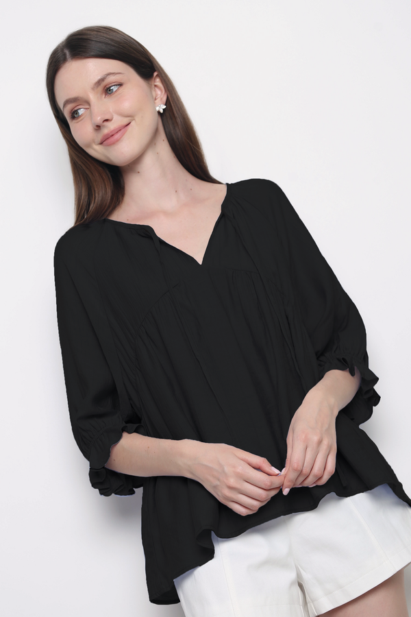 Sunbelle Babydoll Blouse Black