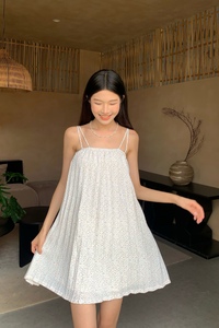 Beryl Floral Pleat Dress White