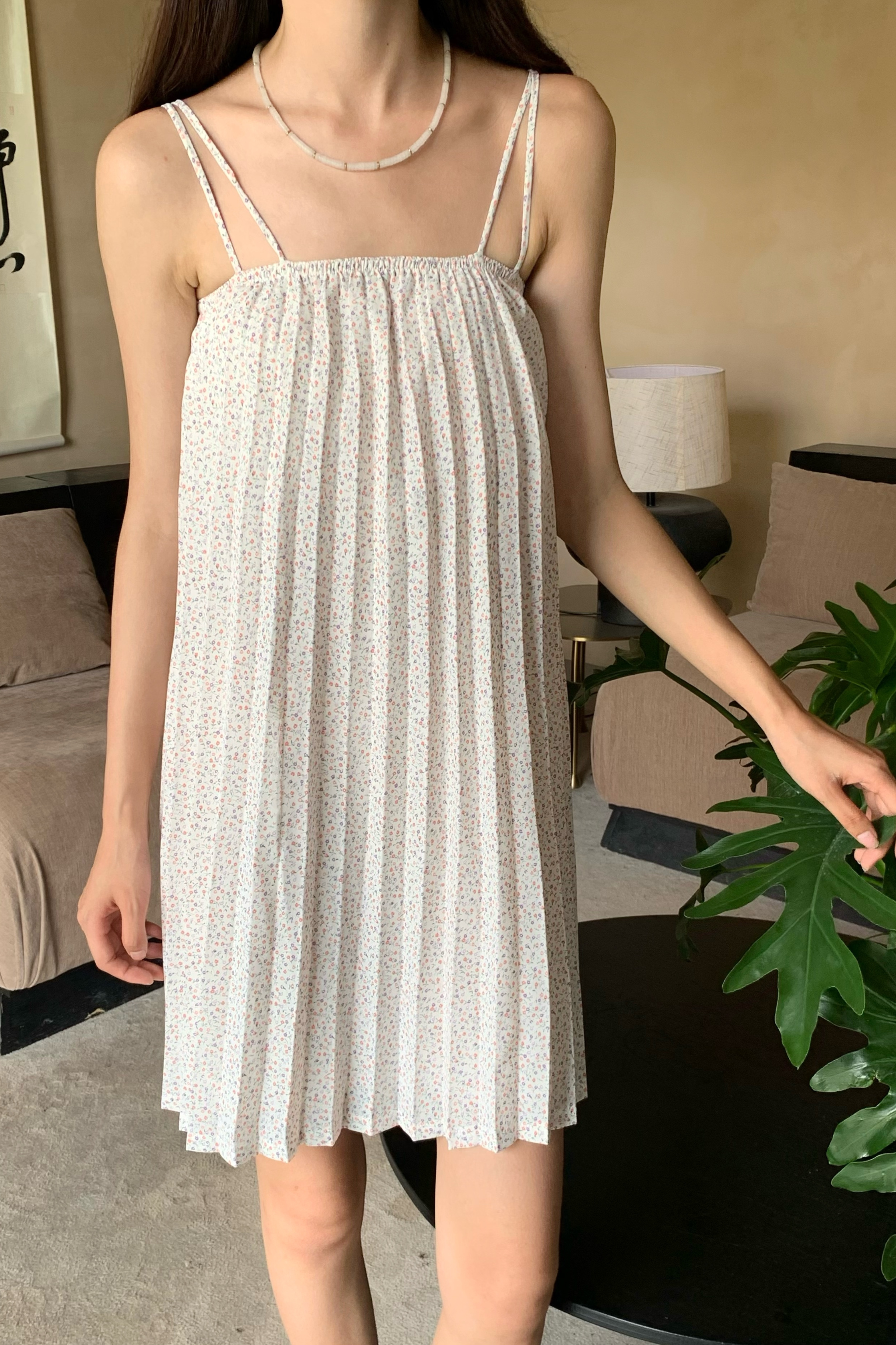Beryl Floral Pleat Dress White