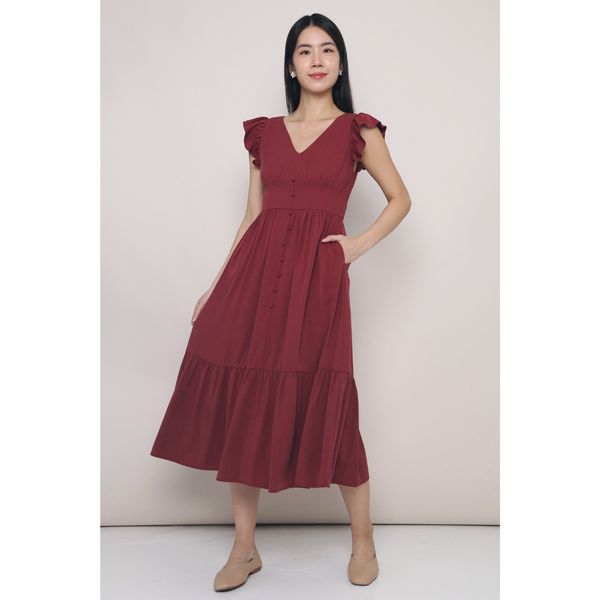 Cher Flutters Midaxi Dress Wine