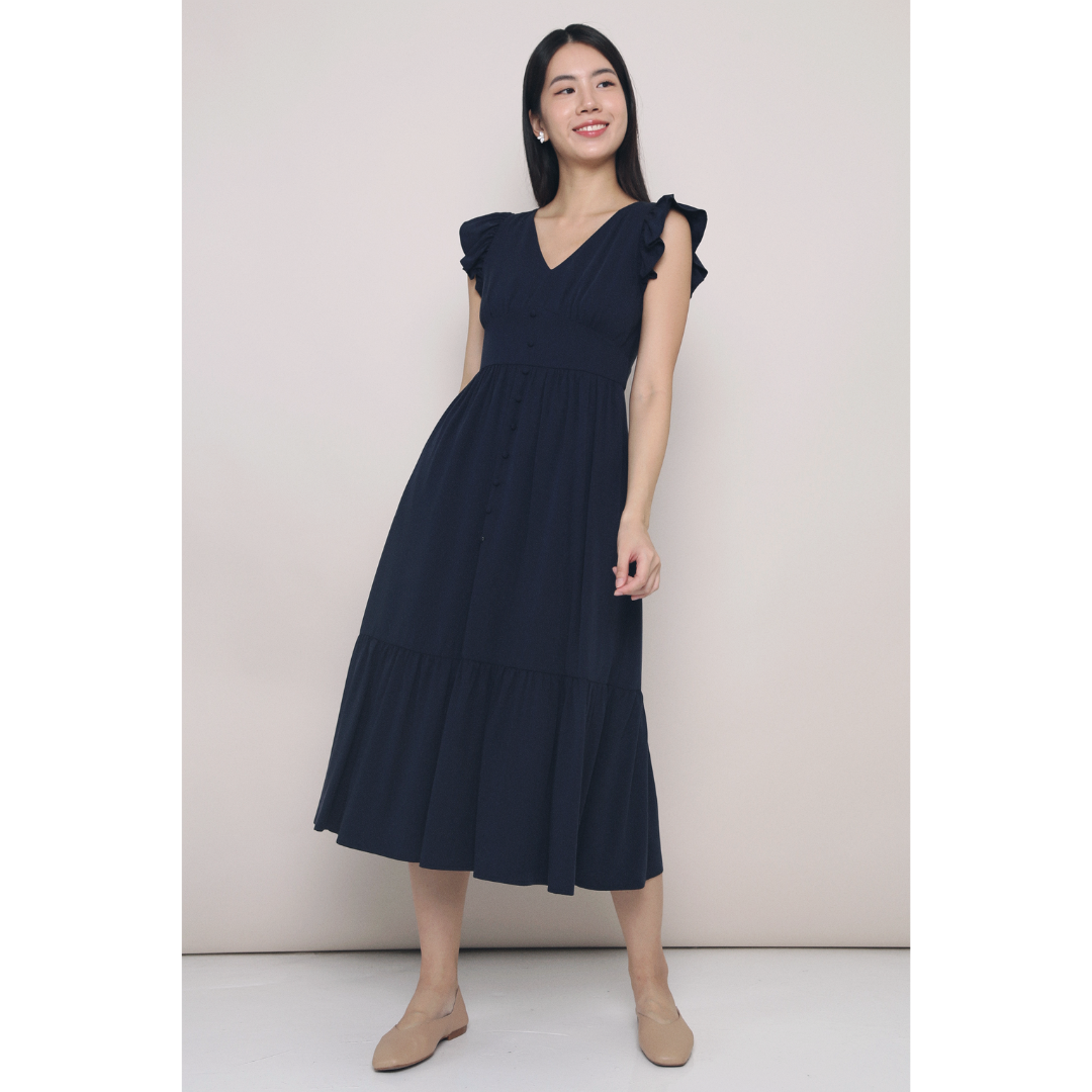 Cher Flutters Midaxi Dress Navy