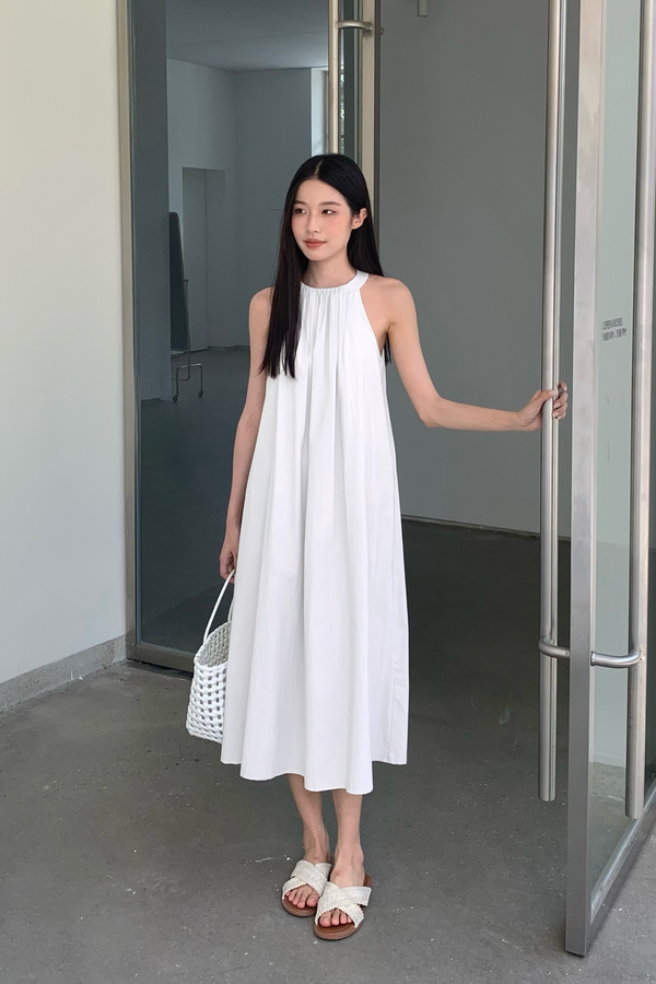 Megga Pleat Midaxi Dress White (Restock)