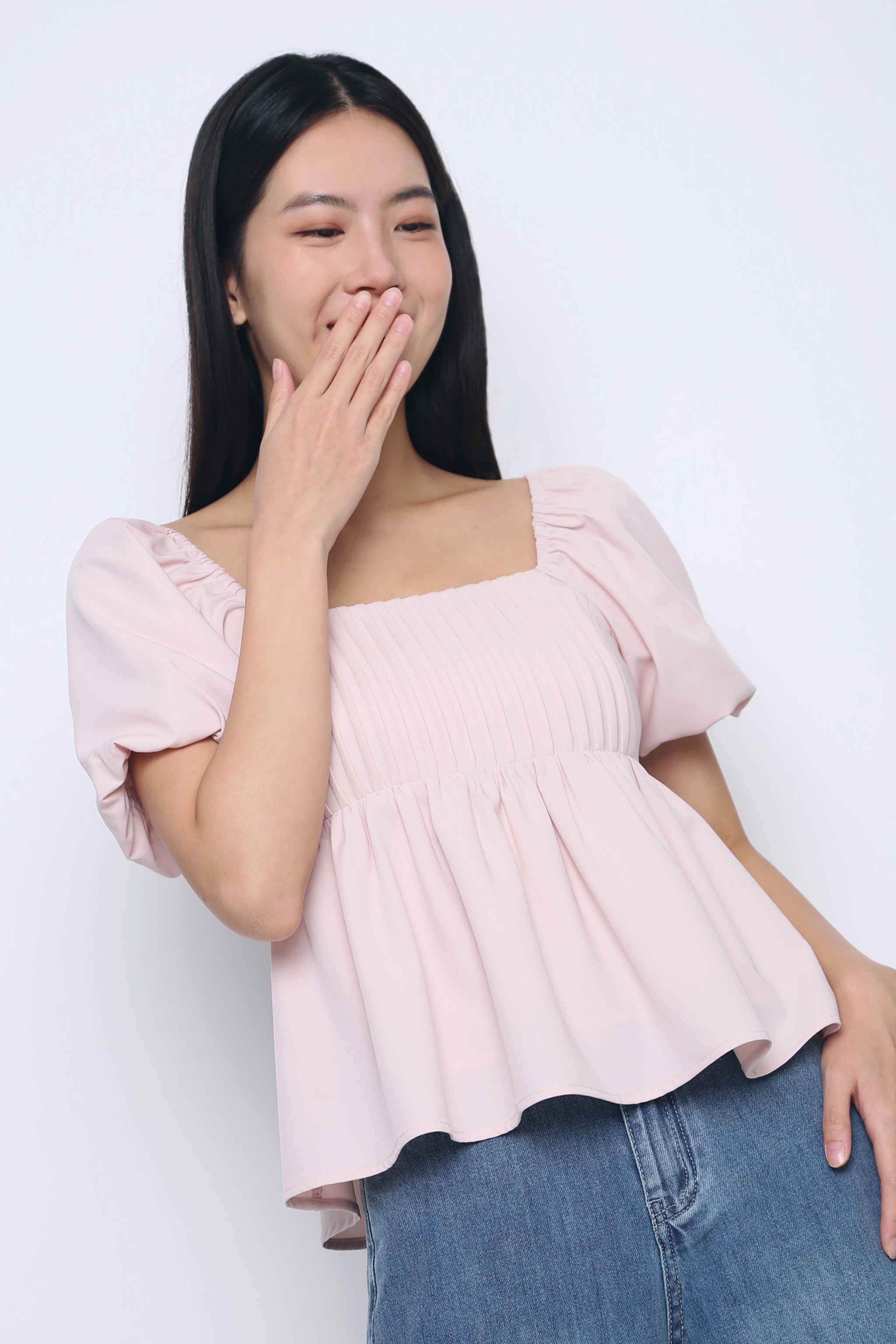 Prim Pleat Babydoll Blouse Blush Pink (Restock)