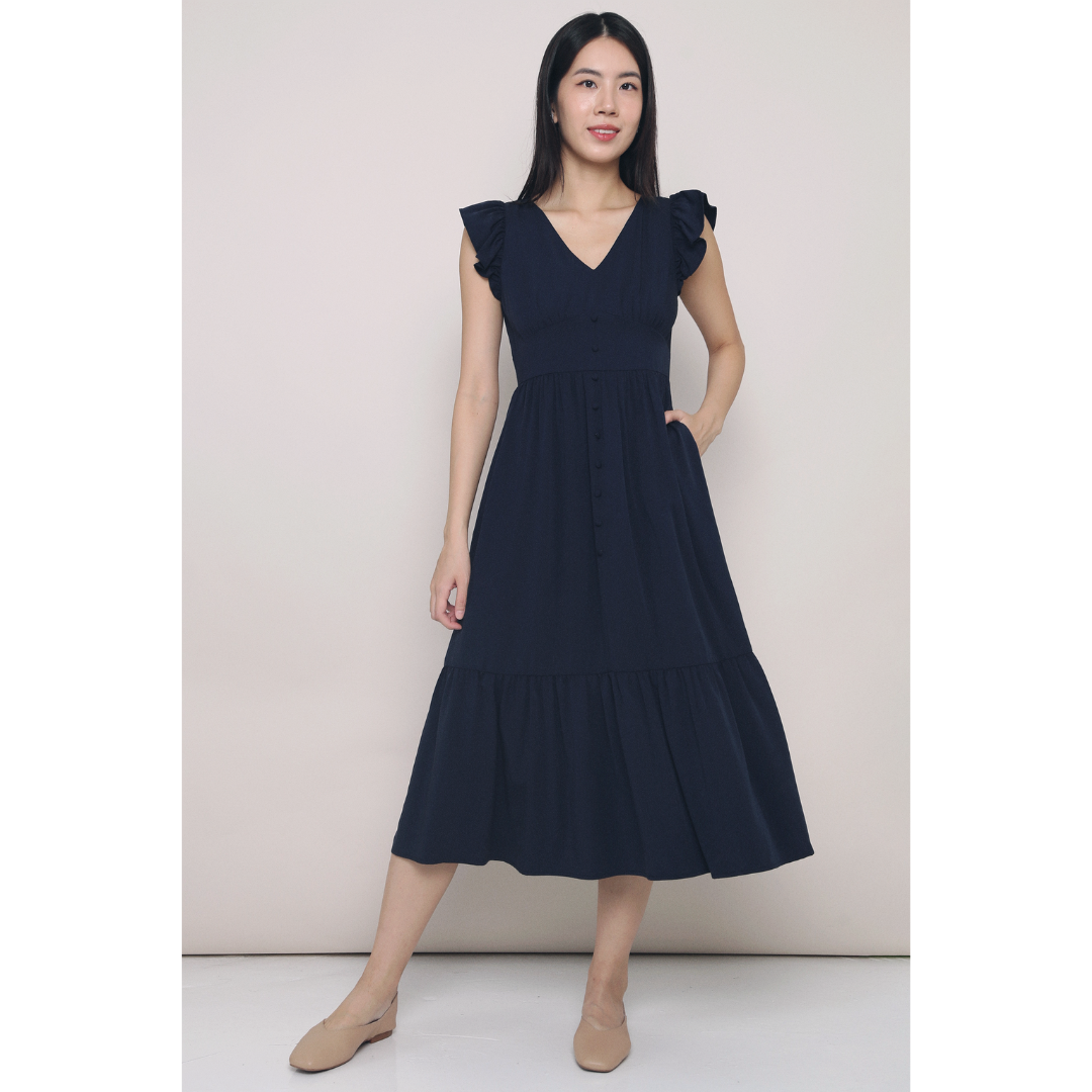 Cher Flutters Midaxi Dress Navy