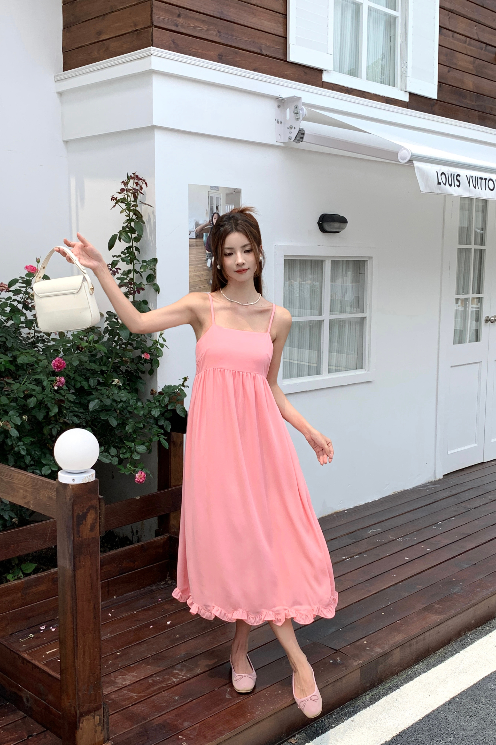 Hazel Scallop Hem Midi Dress Pink