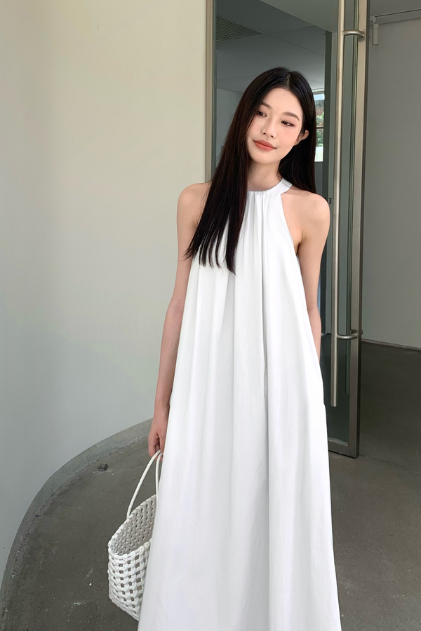 Megga Pleat Midaxi Dress White (Restock)