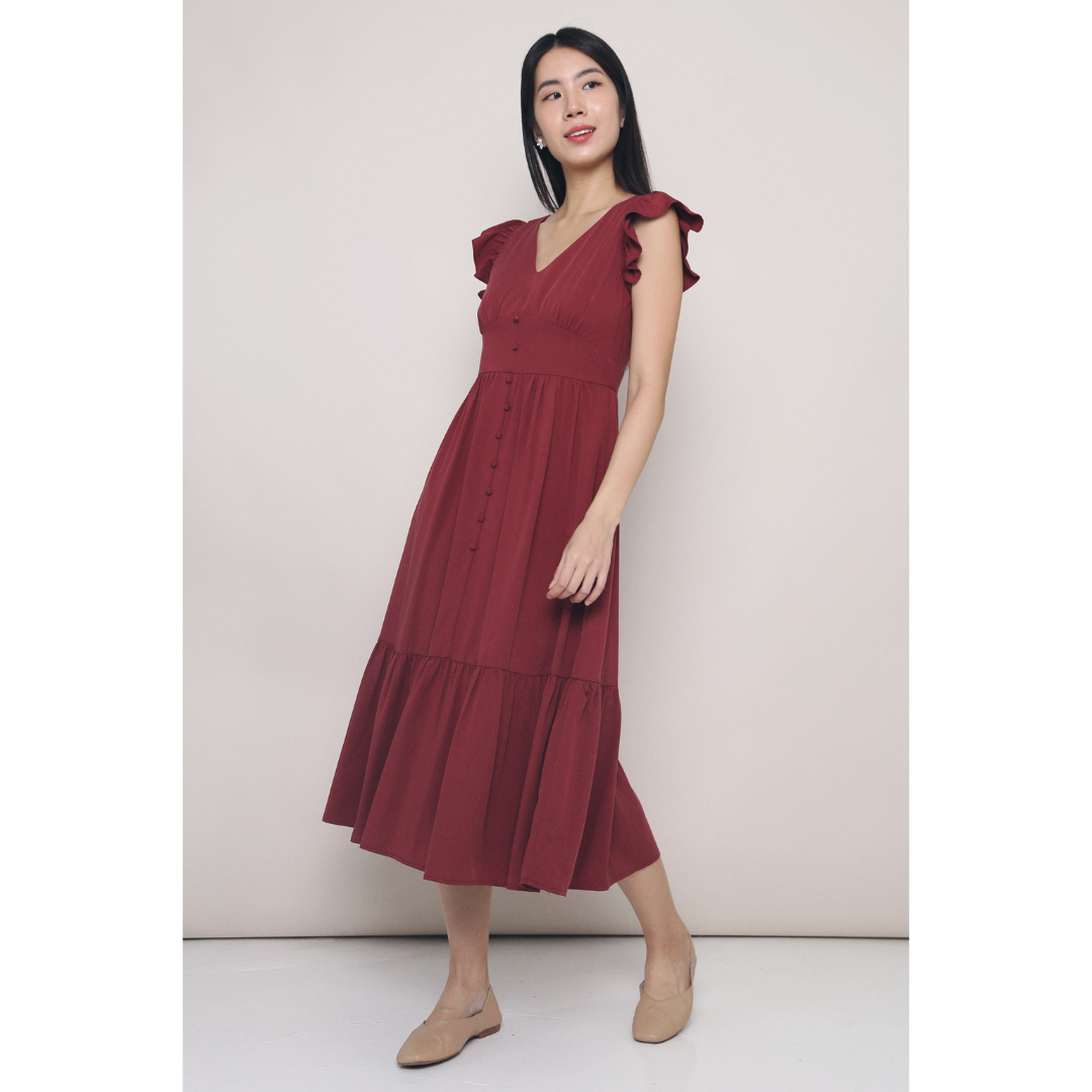 Cher Flutters Midaxi Dress Wine