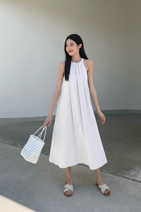 Megga Pleat Midaxi Dress White (Restock)