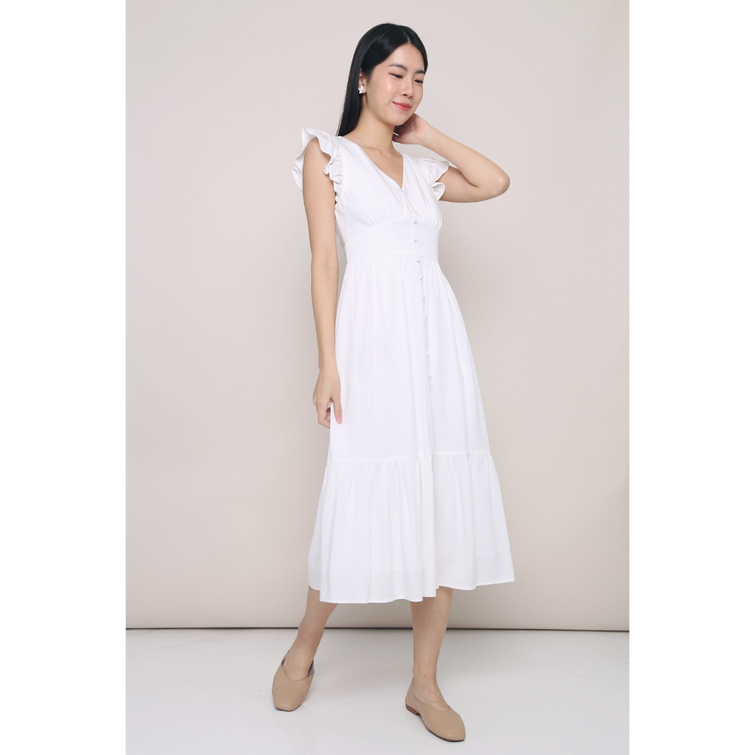 Cher Flutters Midaxi Dress White