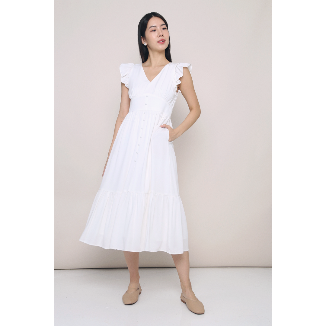 Cher Flutters Midaxi Dress White