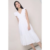 Cher Flutters Midaxi Dress White