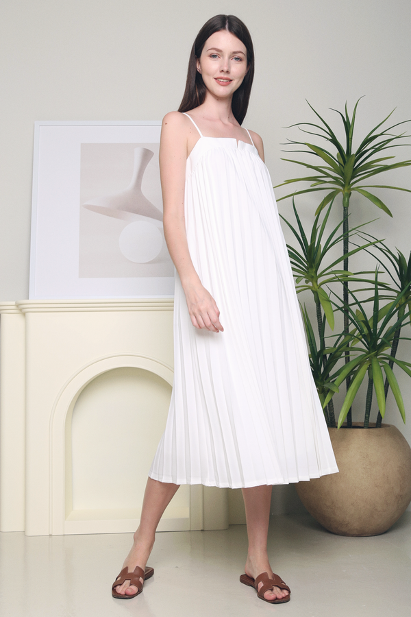 Angeli Pleat Strappy Midaxi Dress White