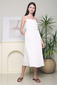 Angeli Pleat Strappy Midaxi Dress White