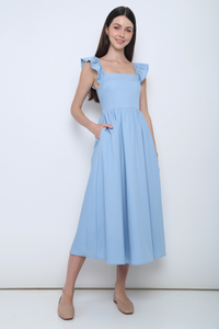 Anica Flutter Sleeves Midaxi Dress Blue