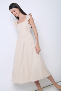 Anica Flutter Sleeves Midaxi Dress Cream