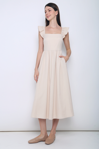 Anica Flutter Sleeves Midaxi Dress Cream