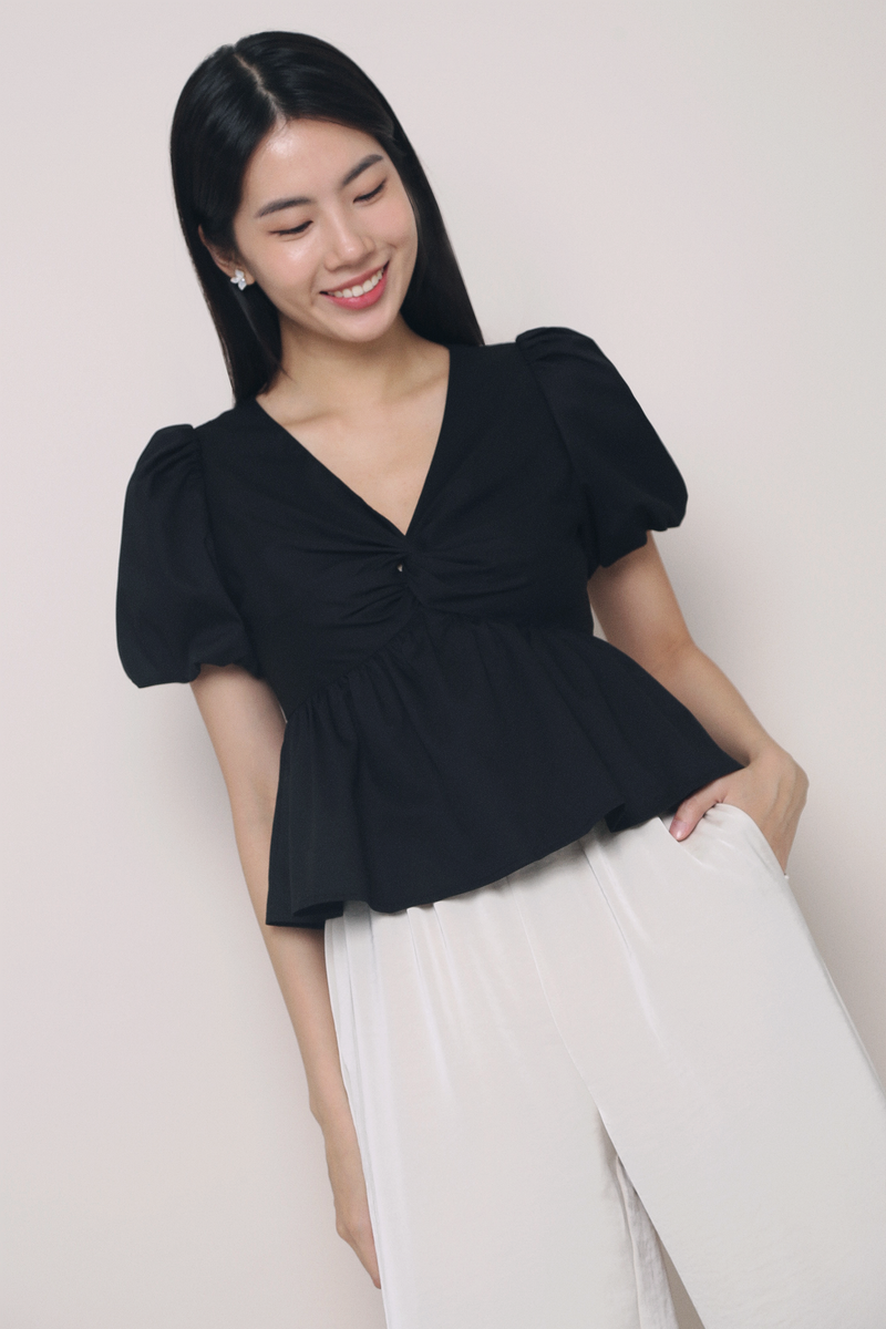 Ari Twist Front Babydoll Blouse Black