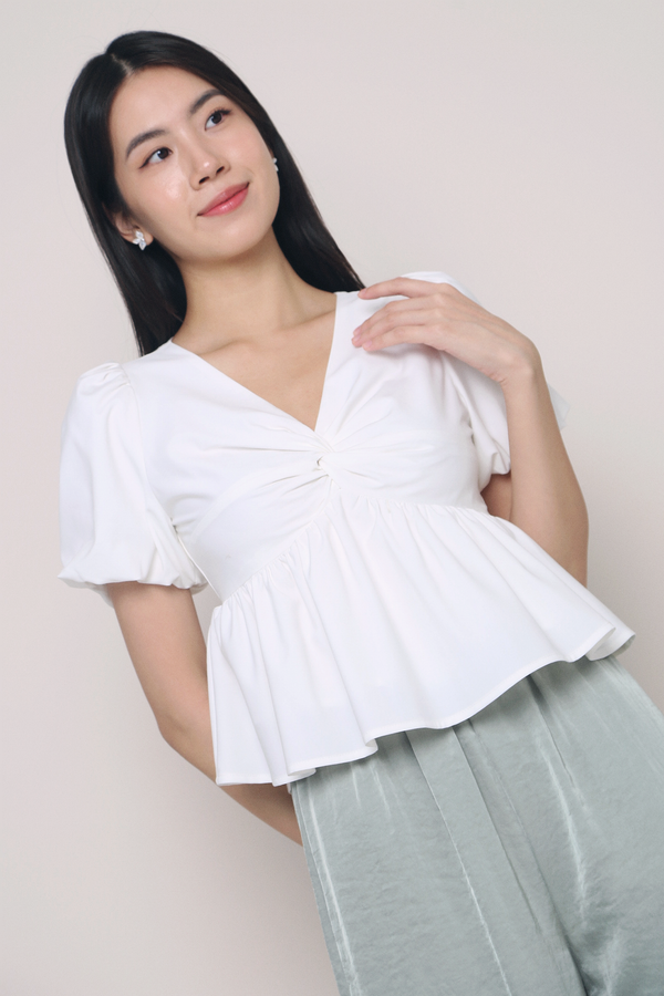 Ari Twist Front Babydoll Blouse White