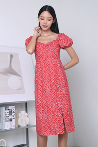 Avie Sweetheart Printed Midi Dress Red
