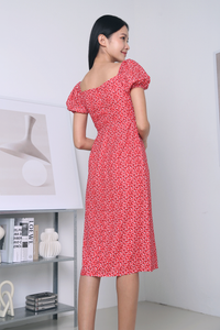 Avie Sweetheart Printed Midi Dress Red