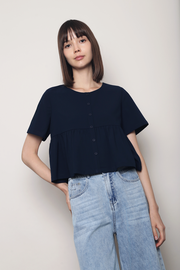 Baileys V2 Button Down Blouse Navy