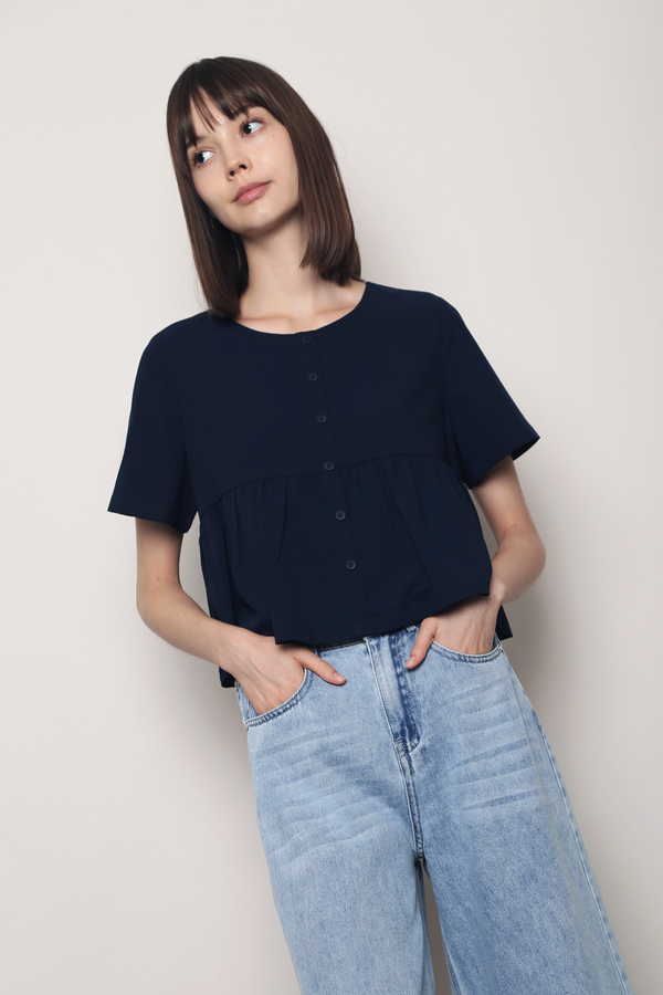 Baileys V2 Button Down Blouse Navy