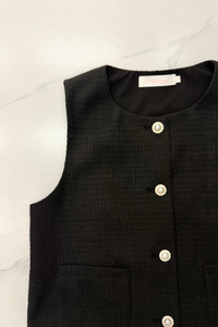 Bijou Tweed Sleeveless Vest Top Black (Backorder)