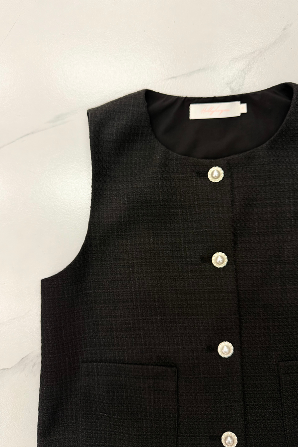 Bijou Tweed Sleeveless Vest Top Black (Restock)
