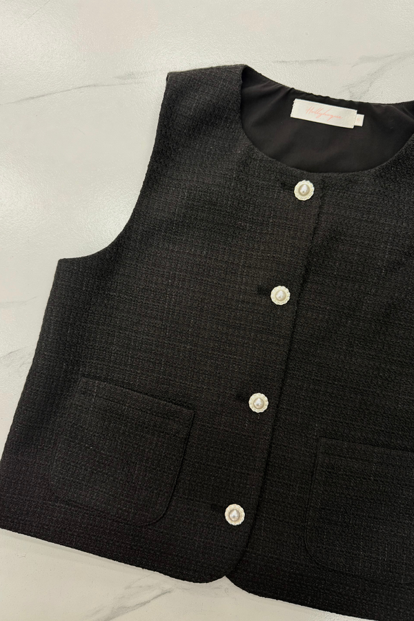 Bijou Tweed Sleeveless Vest Top Black (Restock)