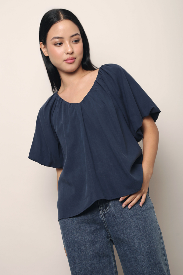 Bisou Pleat Around Blouse Navy