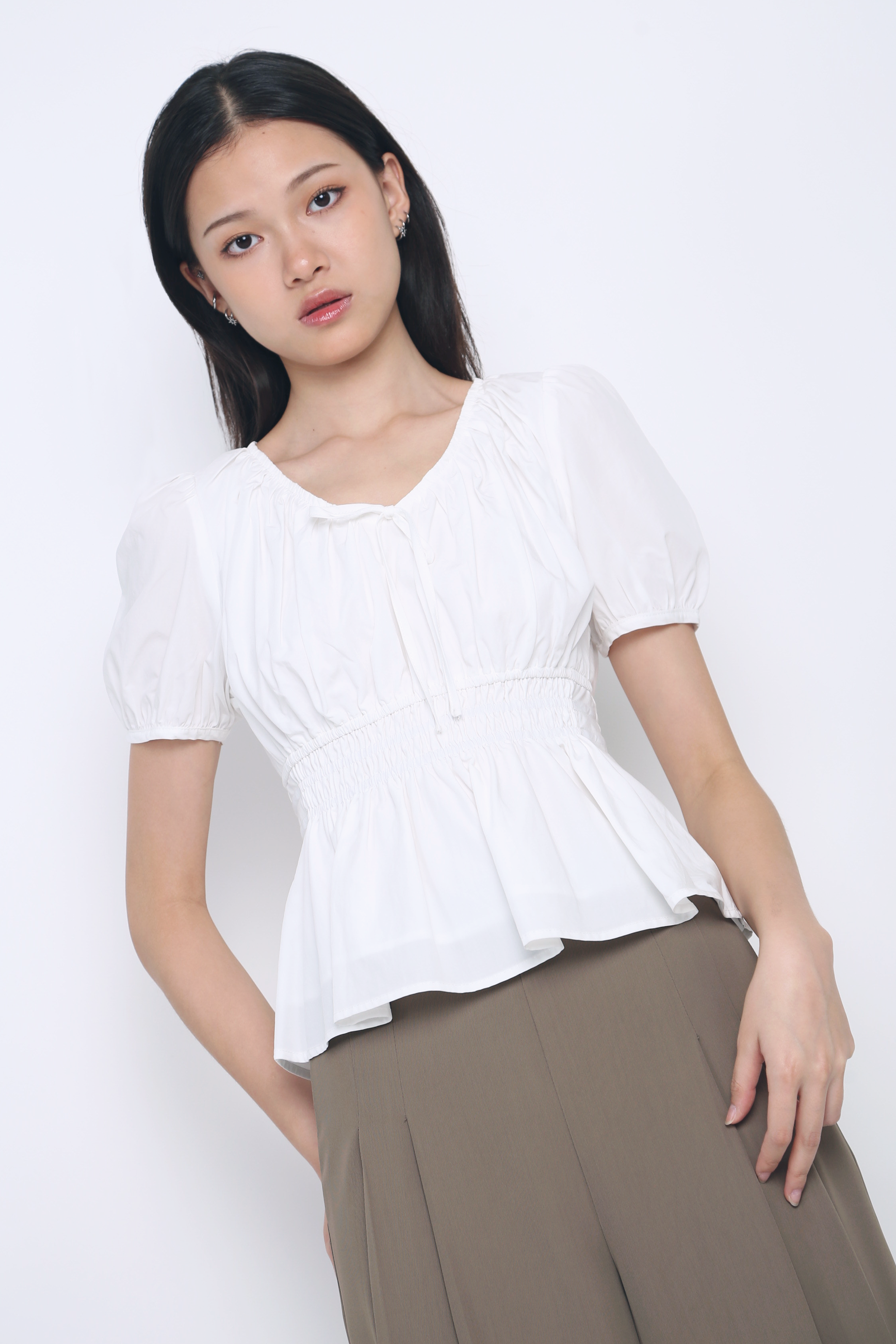 Blake Shirred Waist Blouse White