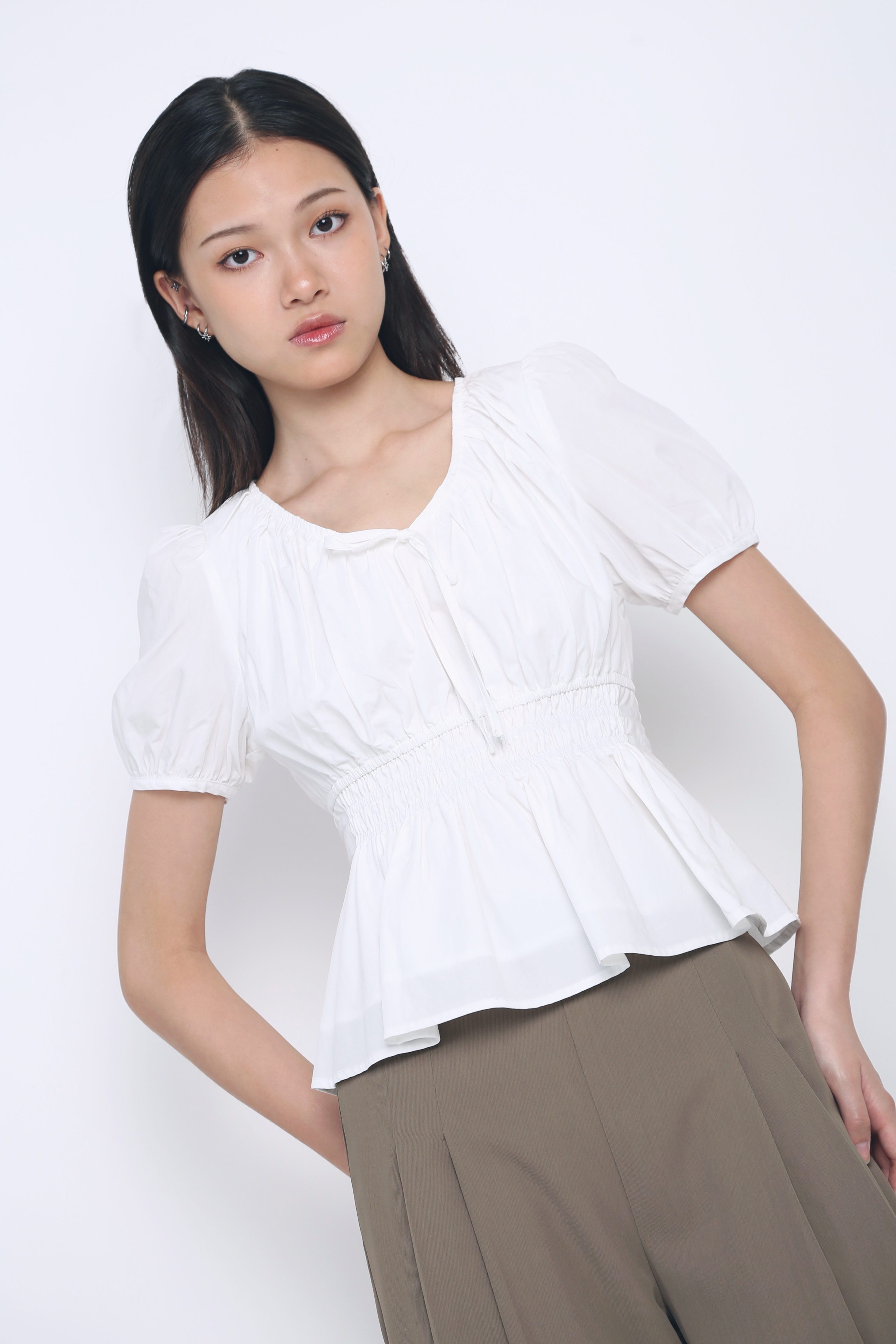 Blake Shirred Waist Blouse White