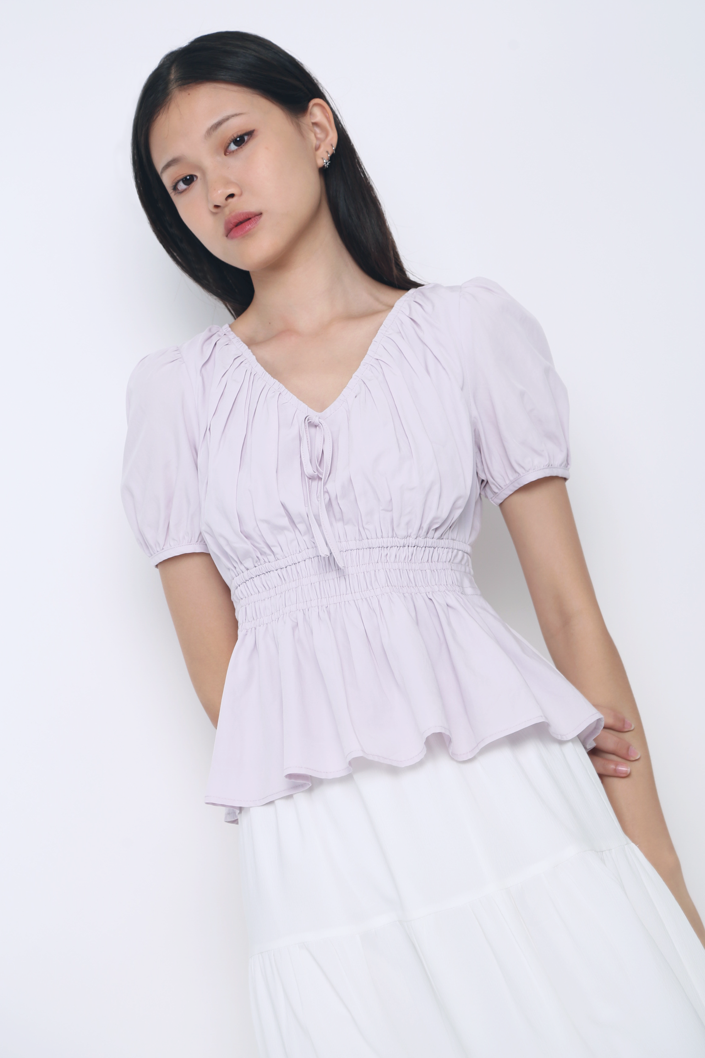 Blake Shirred Waist Blouse Periwinkle
