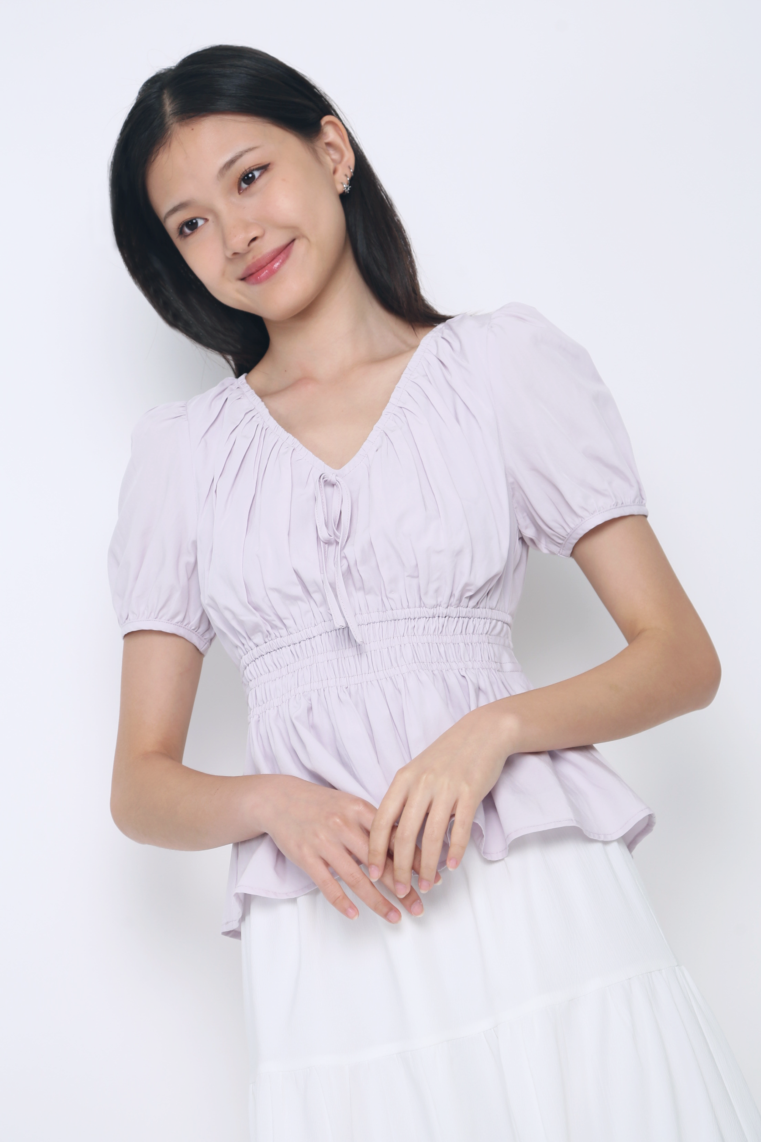 Blake Shirred Waist Blouse Periwinkle