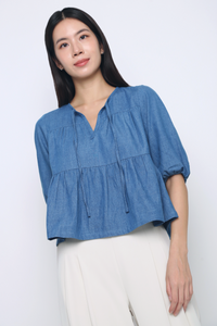 Bluebell Tiered Denim Blouse Light