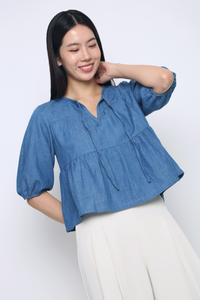 Bluebell Tiered Denim Blouse Light