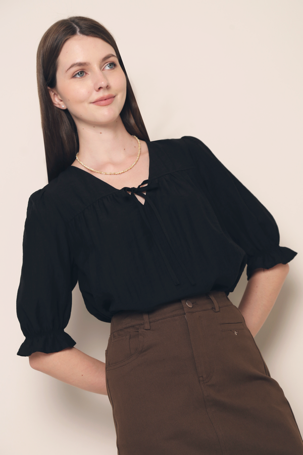 Bonjour Tie Blouse Top Black