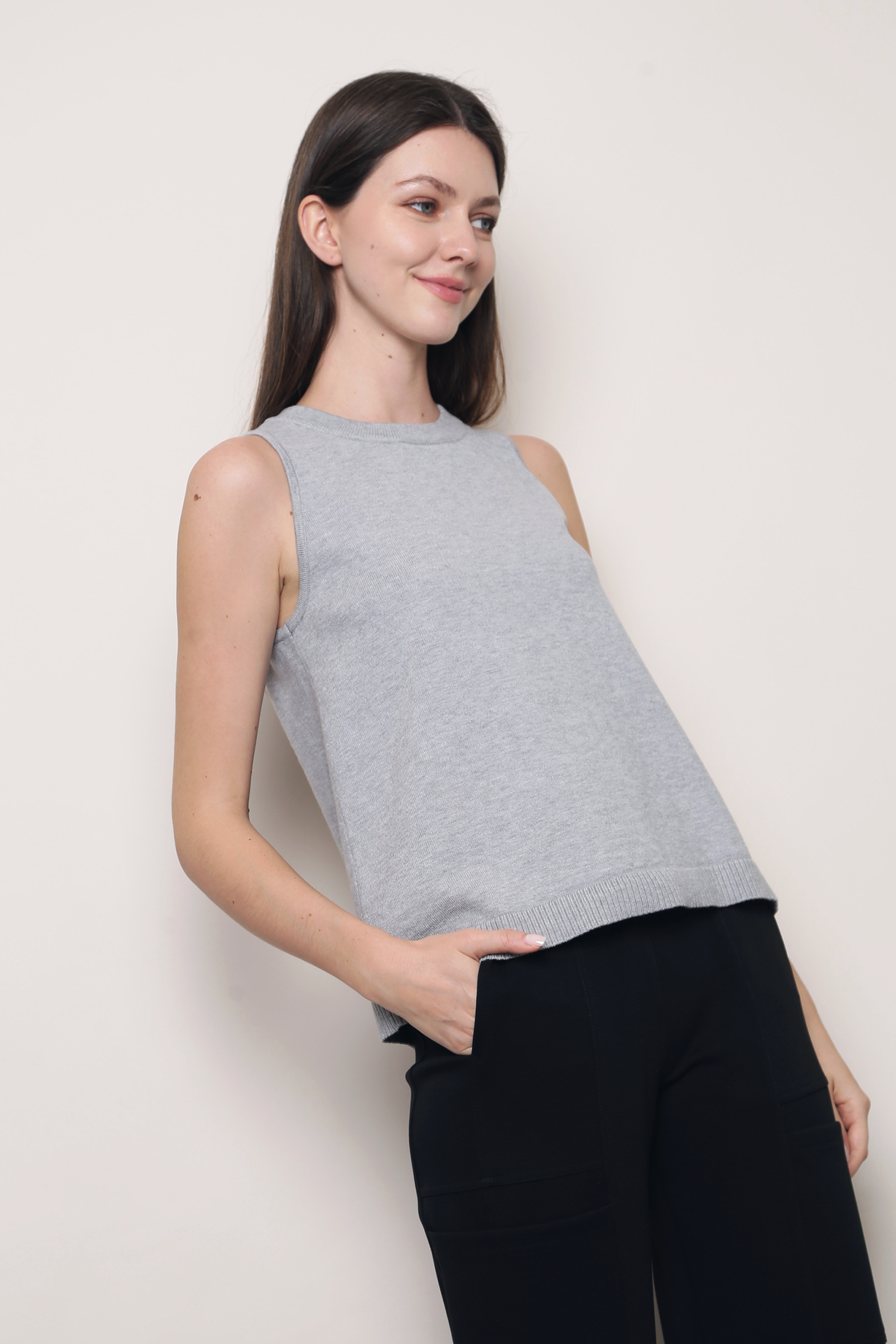 Boulevard Sleeveless Knit Vest Grey
