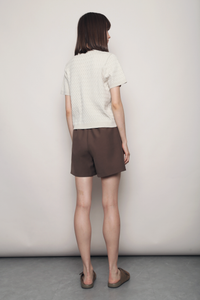 Braided Button Down Knit Blouse Cream