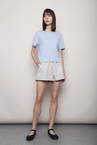 Braided Button Down Knit Blouse Powder Blue