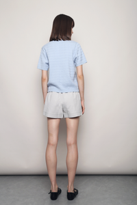 Braided Button Down Knit Blouse Powder Blue