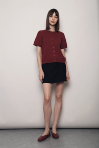 Braided Button Down Knit Blouse Merlot