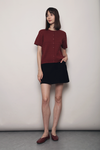 Braided Button Down Knit Blouse Merlot