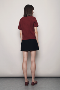 Braided Button Down Knit Blouse Merlot