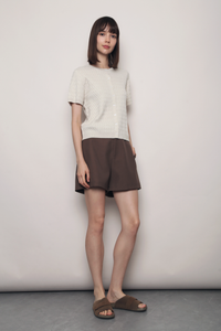 Braided Button Down Knit Blouse Cream