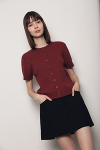 Braided Button Down Knit Blouse Merlot