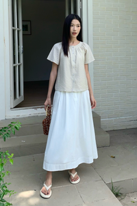 Breezette Smocked Neckline Blouse Ivory