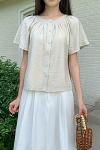 Breezette Smocked Neckline Blouse Ivory